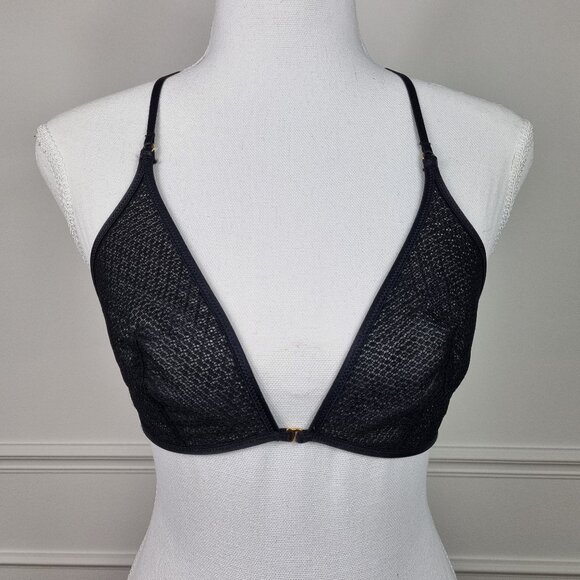 Victoria's Secret Black Lace Front-Clasp Strappy Racerback Bra Size M - Picture 1 of 9